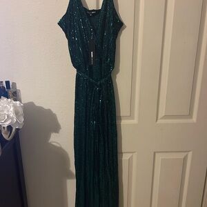 Fashion Nova Teal Sequin Jumpsuit